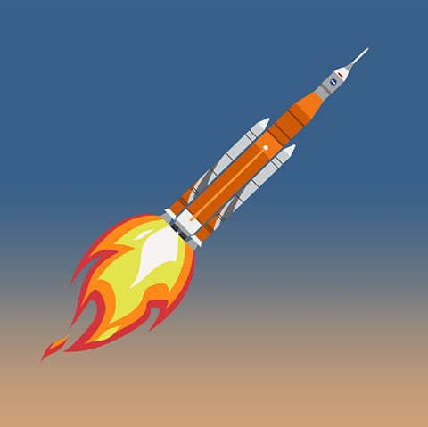An illustration of the Artemis rocket taking off