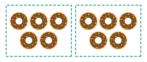 There are two boxes with five doughnuts in each box.