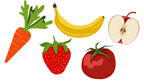 A variety of fruit and vegetables.
