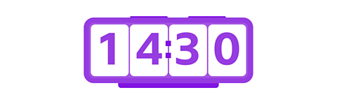 A 24 hour clock that reads 14:30.