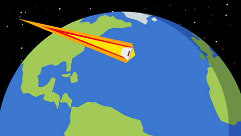 An illustration of a space capsule re-entering Earth's atmosphere