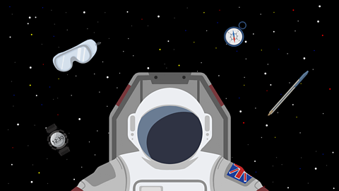 An illustration of a objects floating in space