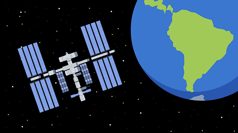An illustration of the ISS in space with Earth