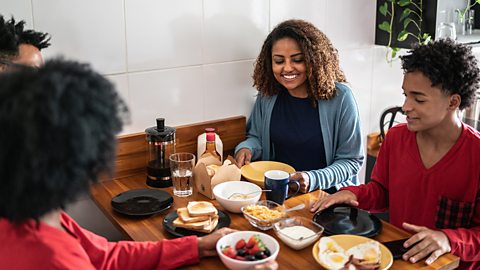A family eating breakfast together