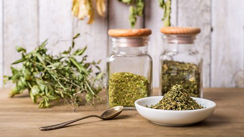 Jars of dried herbs