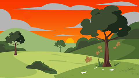 An illustration of dead leaves falling from a tree