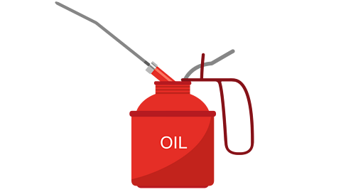 A red oil can with a long spout