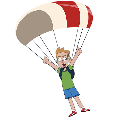 An illustration of a character with a parachute