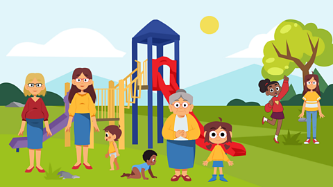 An illustration of women and children at the park