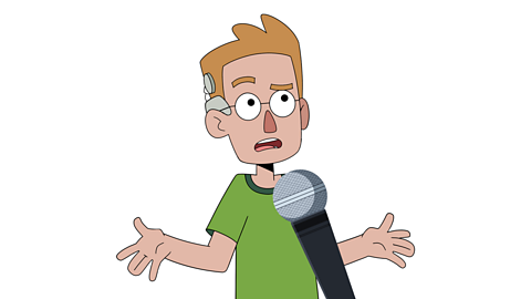 An illustration of a boy talking into a microphone