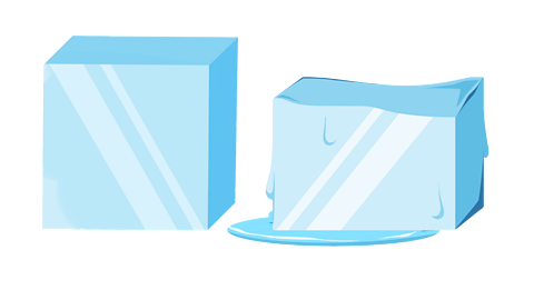 Two ice cubes, one melting