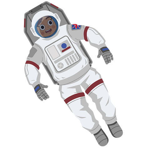 An illustration of a young girl in a spacesuit