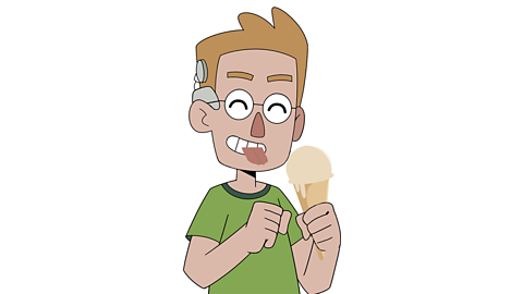 An illustration of a character eating a melting ice cream