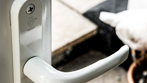 uPVC door handle displaying the BSI kitemark