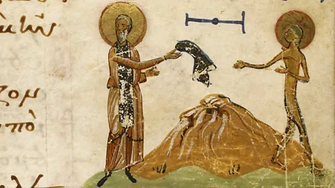 British Library An illustration of Saint Mary and the monk Zosimus in a Greek manuscript in the 11th Century – when her legend also became popular in England (Credit: British Library)