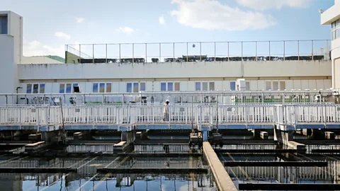 The sludge from the sewage treatment works in Fukuoka City is being turned into hydrogen to fuel vehicles (Credit: BBC)