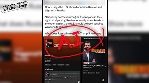 X/Tweet with screenshots supposidly from Donald Trump JR's AI Podcast
