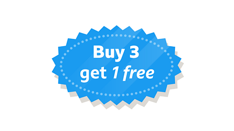 A sign that says ‘buy 3 get 1 free’