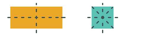 A rectangle showing 2 lines of symmetry and a square showing 4 lines of symmetry. 