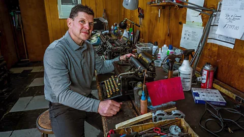 Ernesto Roman Mike Marr has been repairing typewriters for more than 20 years and still sees dozens being brought into his shop in Rhode Island every week (Credit: Ernesto Roman)