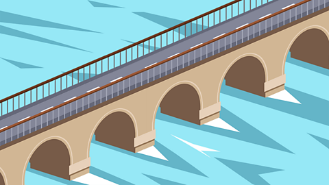 An illustration of a bridge and a river