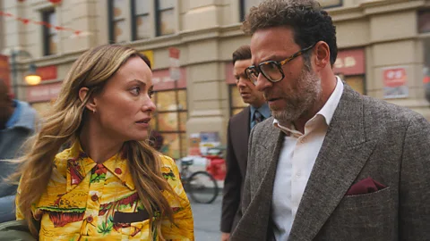 Apple TV+ Seth Rogen plays a fraught studio head trying to negotiate relationships with film-makers including Olivia Wilde (Credit: Apple TV+)