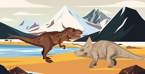 A T-rex and triceratops
