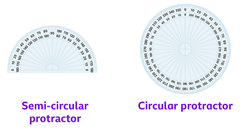 A semi-circular protractor and a circular protractor
