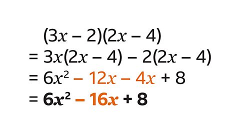 (3x-2)2x-4)=3x(2x-4)-2x-4)=6x^2-12x-4x+8=6x^2-16x+8.