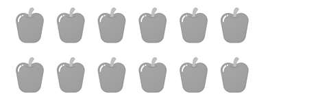 There are two rows of 6 apples shaded dark grey.
