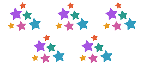 5 groups of different sized and coloured stars. Each group has 6 stars.
