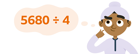 Rohan looking thoughtfully at a sum 5680 ÷ 4.