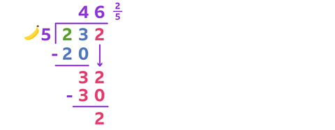 long division showing answer to be 46 and two fifths. 