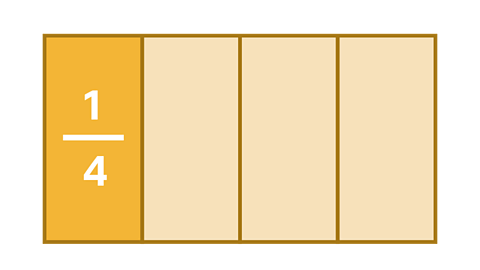 A rectangle divided into 4 sections. The first section is marked with the fraction one quarter.
