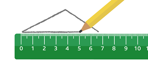 A pencil drawing a triangle using a ruler as a guide as it finishes the third side of the triangle. There is a square set against one of the angles showing that it is obtuse.