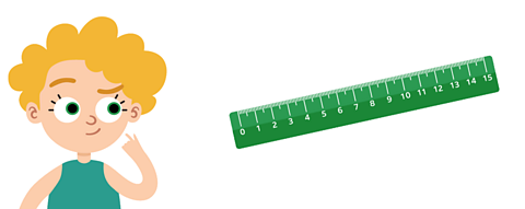 A child looking thoughtful next to a ruler.