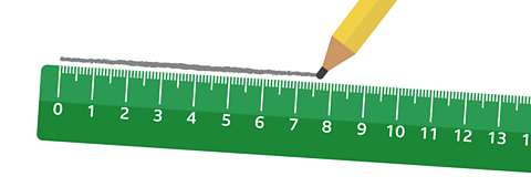 A ruler and a pencil being used to draw a line. The pencil is drawing a line starting at 0 and ending around the 7.5cm mark