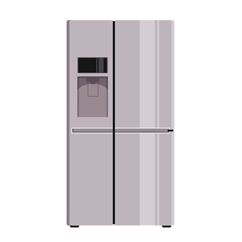 An illustration of an fridge freezer with a drink compartment