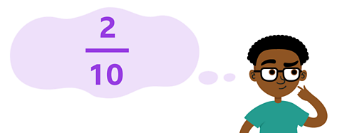 Kevin looking at a fraction on the left of the screen. The fraction is two tenths.