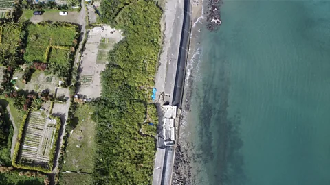 katoku.org Parts of Kominato beach, which lies next to Katoku on Amami Ōshimo, are littered with broken concrete structures from past infrastructure projects (Credit: katoku.org)