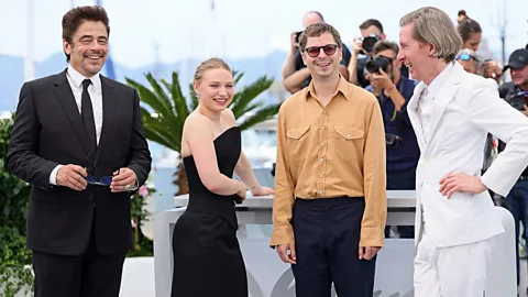 Getty Images Benicio del Toro, Mia Threapleton, Michael Cera and Wes Anderson attend the Cannes photocall for The Phoenician Scheme (Credit: Getty Images)