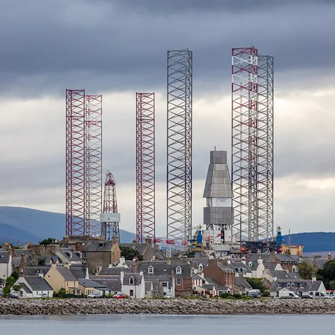 Quintin Lake At Cromarty in Scotland, jack-up oil rigs tower hundreds of metres above the village (Credit: Quintin Lake)