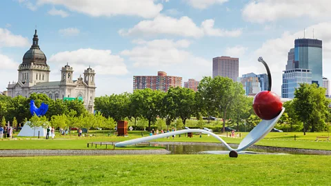 Alamy Spoonbridge and Cherry is a 30-ft tall fountain in the Minneapolis Sculpture Garden (Credit: Alamy)