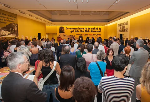 Guerrilla Girls The "naked poster", shown here at an exhibition opening in Bilbao in 2013, has made a lasting impression (Credit: Guerrilla Girls)