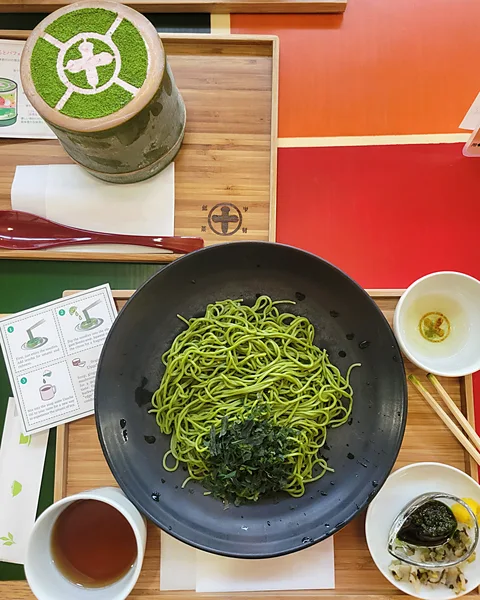 Marina Wang Visitors to Uji can try everything from matcha tea-infused soba noodles to matcha gyozas (Credit: Marina Wang)