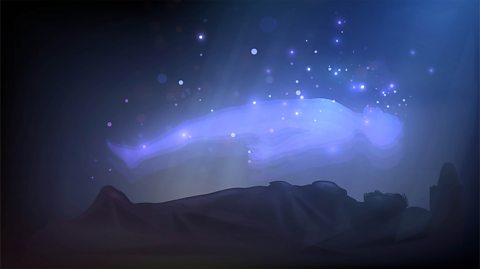 A blue, luminescent shape rises out of a sleeping man during a lucid dream 