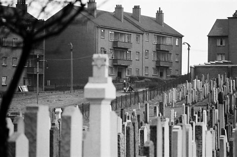 A photograph of a Jewish cemetery, Glasgow, 1970s.