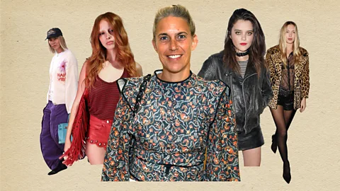 Serenity Strull/ BBC/ Getty Images Composite of Isabel Marant alongside women wearing different indie sleaze looks (Credit: Serenity Strull/ BBC/ Getty Images)