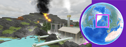 Image of a volcano erupting