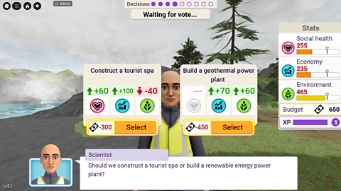 A scene showing decision options during a scenario.